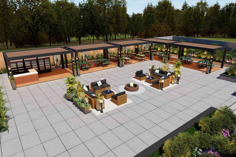The full Robata Albany patio seen from above by day